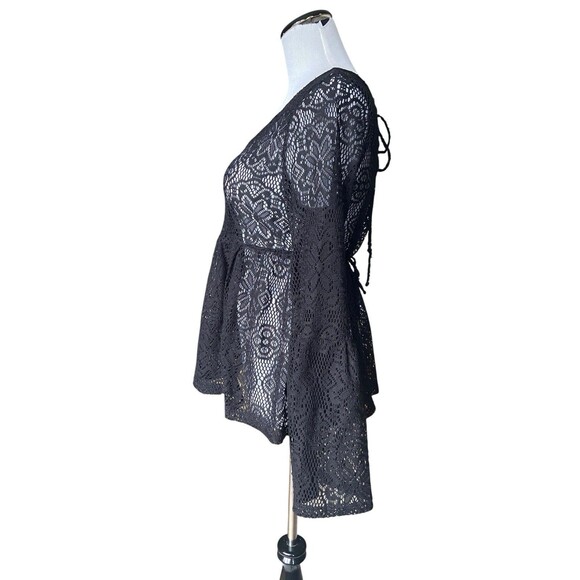 Lace Babydoll Top Womens XL Black Bell Sleeves Fairy Boho Whimsygoth Y2K Witchy - Picture 3 of 10